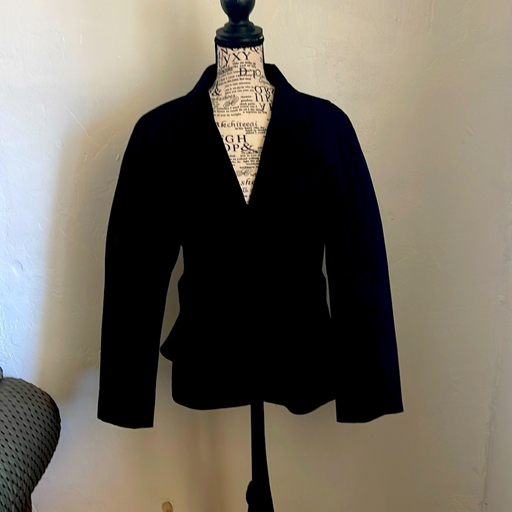 Sandro Belted Blazer Cotton Black long sleeves, four button Puff Peplum, Size L